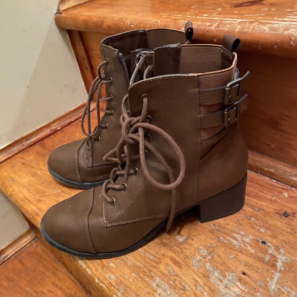 Brown combat boots